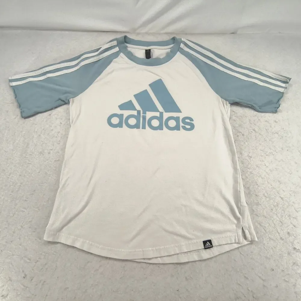 Adidas Graphic Short Sleeve Crew Neck T Shirt Womens Size Medium M White Blue - Picture 2 of 9